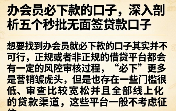 办会员必下款的口子，深入剖析五个秒批无面签贷款口子