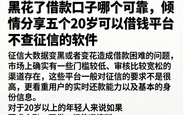 黑花了借款口子哪个可靠，倾情分享五个20岁可以借钱平台不查征信的软件