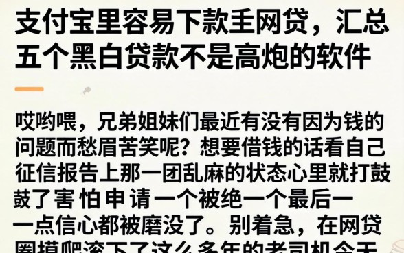 支付宝里容易下款的网贷，汇总五个黑白贷款不是高炮的软件