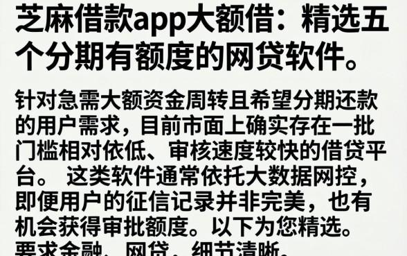 芝麻借款app大额借，精选五个分期有额度的网贷软件