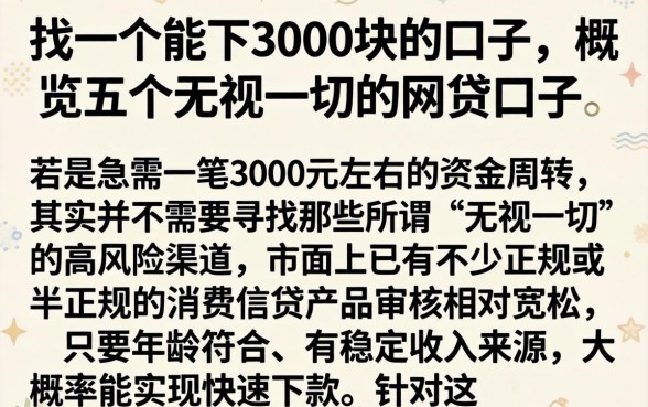 找一个能下3000块的口子，概览五个无视一切的网贷口子