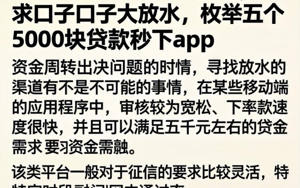 求口子口子大放水,枚举五个5000块贷款秒下app