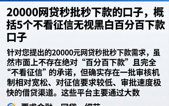 20000网贷秒批秒下款的口子，概括5个不看征信无视黑白百分百下款口子