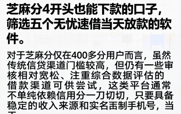 芝麻分4开头也能下款的口子，筛选五个无忧速借当天放款的软件