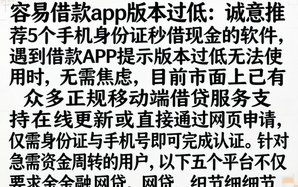 容易借款app版本过低，诚意推荐5个手机身份证秒借现金的软件