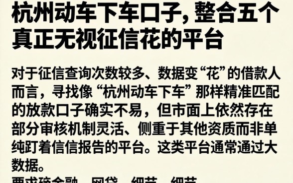 杭州动车下车的口子，整合五个真正无视征信花的平台