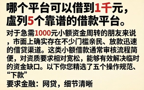 哪个平台可以借到1千元，胪列5个靠谱的借款平台