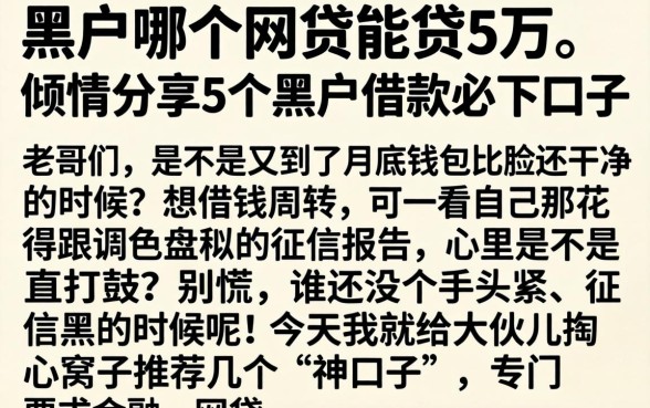 黑户哪个网贷能贷5万，倾情分享5个黑户借款必下口子