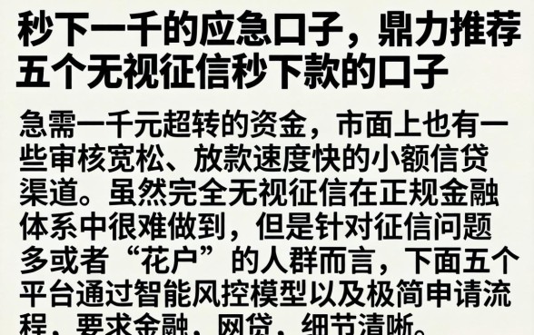 秒下一千的应急口子，鼎力推荐五个无视征信秒下款的口子