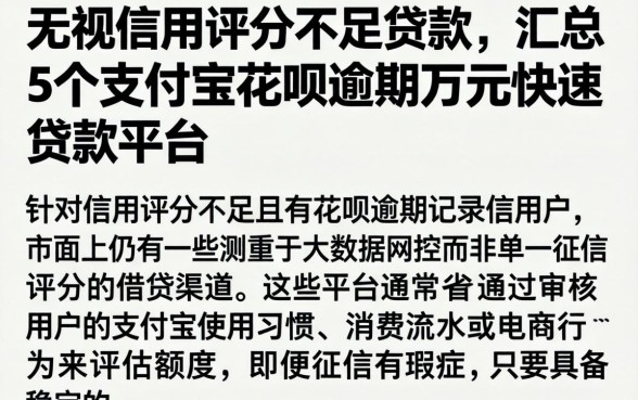 无视信用评分不足的贷款，汇总5个支付宝花呗逾期万元快速贷款平台