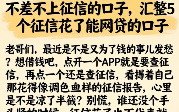 不差不上征信的口子，汇整5个征信花了能网贷的口子