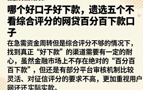 哪个好口子好下款，遴选五个不看综合评分的网贷百分百下款口子