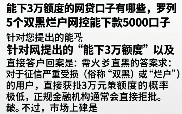 能下3万额度的网贷口子有哪些，罗列5个双黑烂户风控能下款5000口子