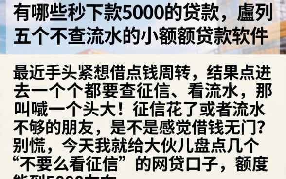 有哪些秒下款5000的贷款，胪列五个不查流水的小额度贷款软件