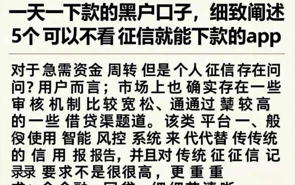 一天下款的黑户口子，细致阐述5个可以不看征信就能下款的app