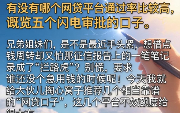 有没有哪个网贷平台通过率比较高，概览五个闪电审批的口子