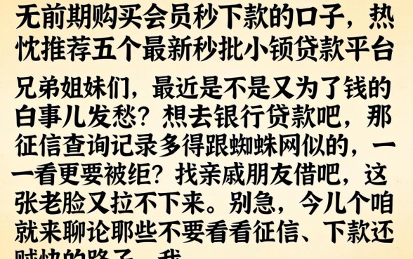 无前期购买会员秒下款的口子，热忱推荐五个最新秒批小额贷款平台