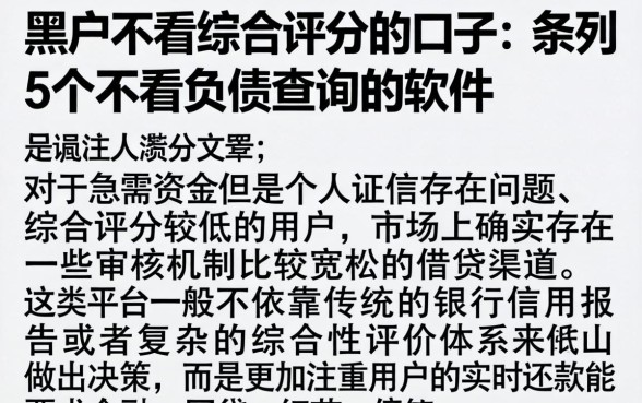 黑户不看综合评分的口子，条列5个不看负债查询的软件