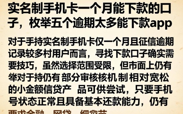 实名制手机卡一个月能下款的口子，枚举五个逾期太多能下款app