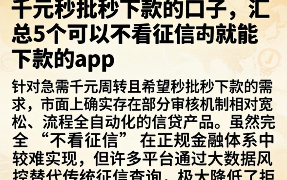 千元秒批秒下款的口子，汇总5个可以不看征信就能下款的app