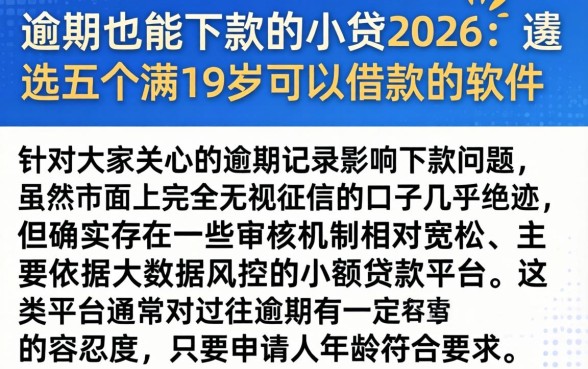 逾期也能下款的小贷2026，遴选五个满19岁可以借款的软件