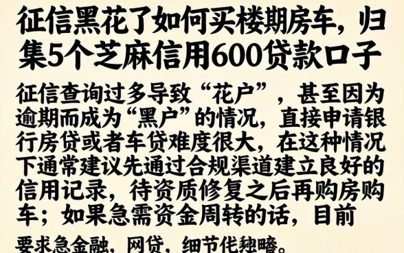 征信黑花了如何买楼房车,归集5个芝麻信用600贷款口子