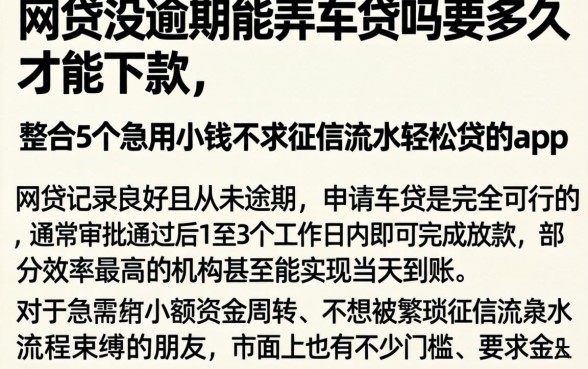 网贷没逾期能弄车贷吗要多久才能下款，整合5个急用小钱不求征信流水轻松贷的app