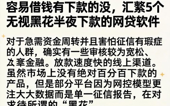 容易借钱有下款的没，汇整5个无视黑花半夜下款的网贷软件