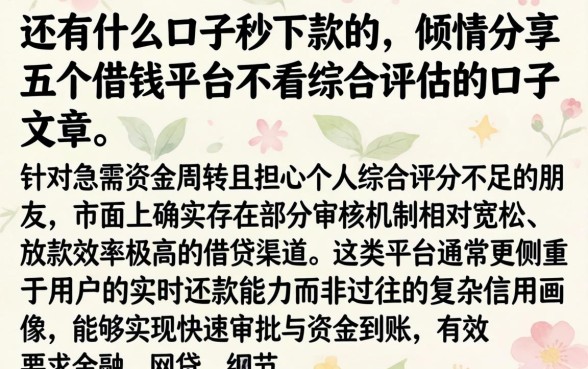 还有什么口子秒下款的，倾情分享五个借钱平台不看综合评估的口子