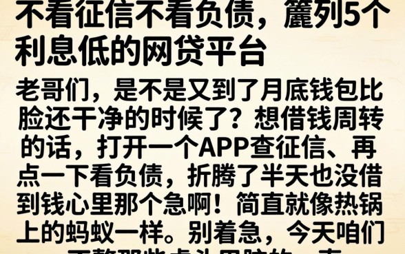 不看征信不看负债，胪列5个利息低的网贷平台