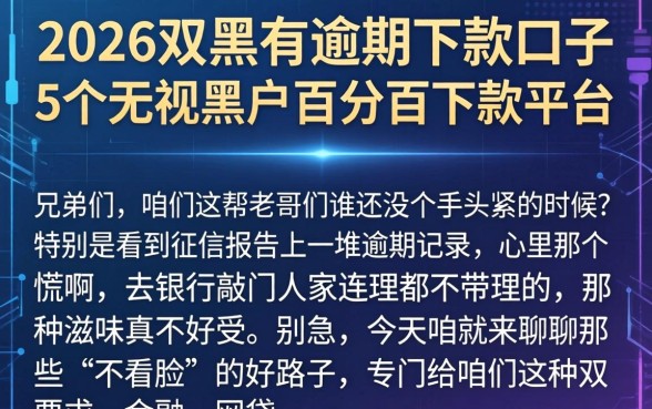 2026双黑有逾期下款的口子，概括5个无视黑户百分百下款平台
