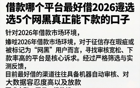 借款哪个平台最好借2026，遴选5个网黑真正能下款的口子