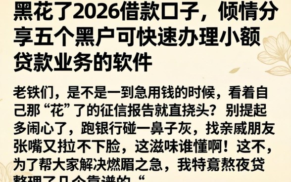 黑花了2026借款口子，倾情分享五个黑户可快速办理小额贷款业务的软件