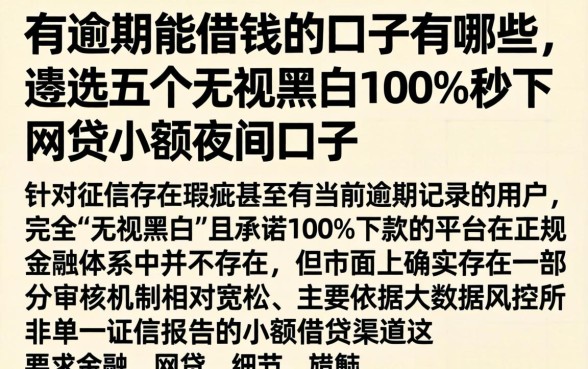 有逾期能借钱的口子有哪些，遴选五个无视黑白100%秒下网贷小额夜间口子