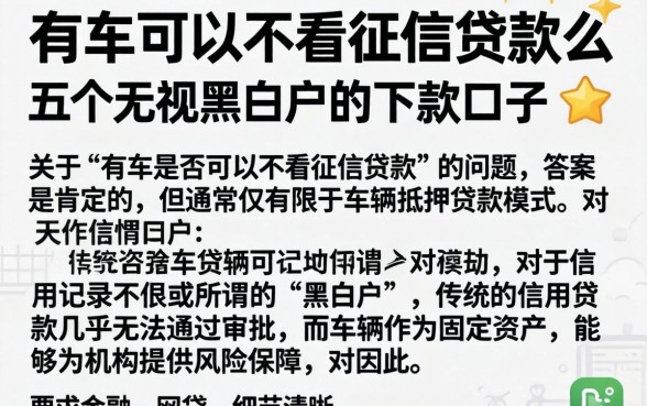 有车可以不看征信贷款么，概括五个无视黑白户的下款口子