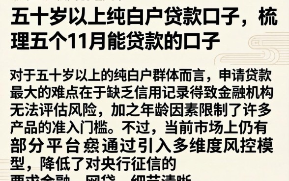 五十岁以上纯白户贷款口子，梳理五个11月能贷款的口子