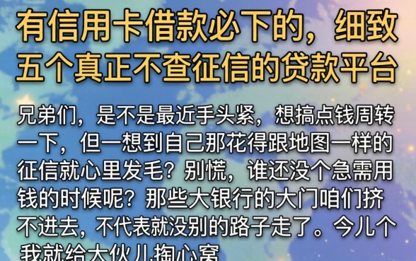 有信用卡借款必下的，细致阐述五个真正不查征信的贷款平台