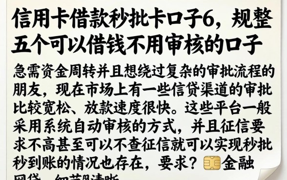信用卡借款秒批的口子6，规整五个可以借钱不用审核的口子