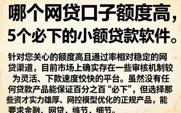 哪个网贷口子额度高，详细阐述5个必下的小额贷款软件