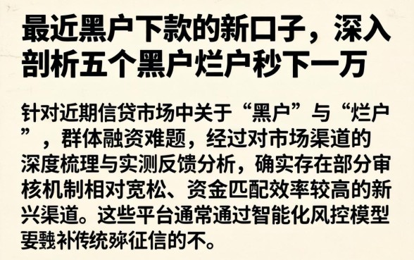 最近黑户下款的新口子，深入剖析五个黑户烂户秒下一万