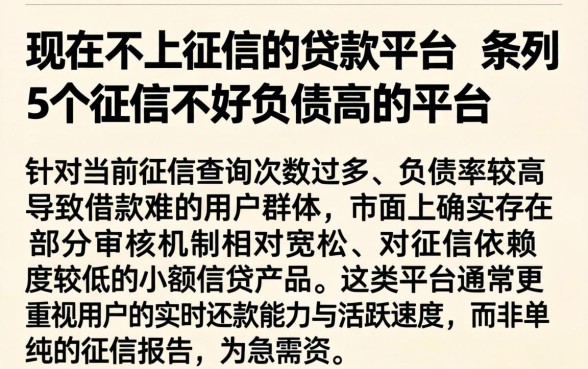 现在不上征信的贷款平台，条列5个征信不好负债高的平台