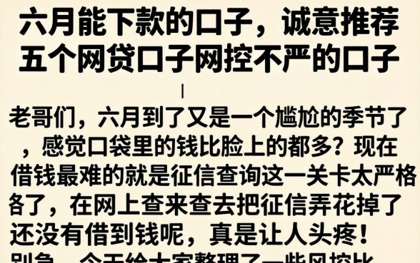 六月能下款的口子，诚意推荐五个网贷口子风控不严的口子