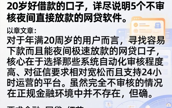 20岁好借款的口子，详尽说明5个不审核夜间直接放款的网贷软件