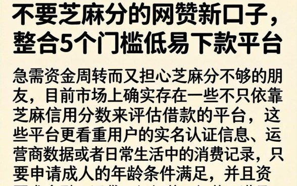 不要芝麻分的网贷新口子，整合5个门槛低易下款平台