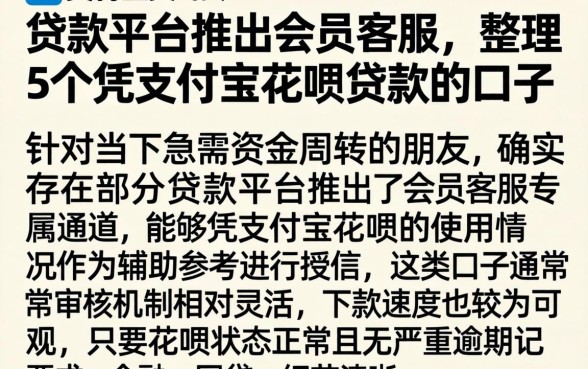 贷款平台推出会员客服，整理5个凭支付宝花呗贷款的口子