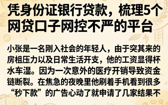 凭身份证银行贷款，梳理5个网贷口子风控不严的平台