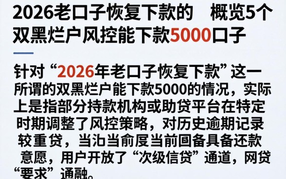 2026老口子恢复下款的，概览5个双黑烂户风控能下款5000口子