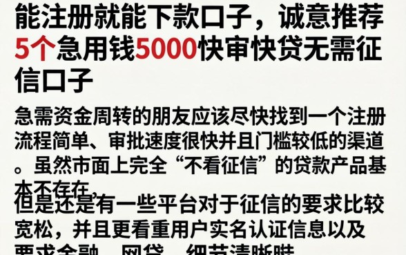 能注册就能下款口子，诚意推荐5个急用钱5000快审快贷无需征信口子