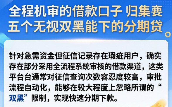 全程机审的借款口子，归集五个无视双黑能下的分期贷