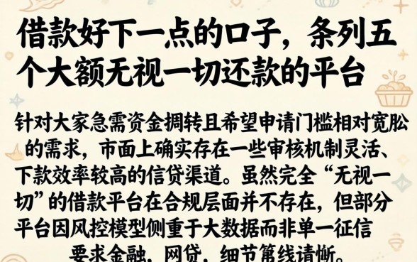 借款好下一点的口子，条列五个大额无视一切还款的平台